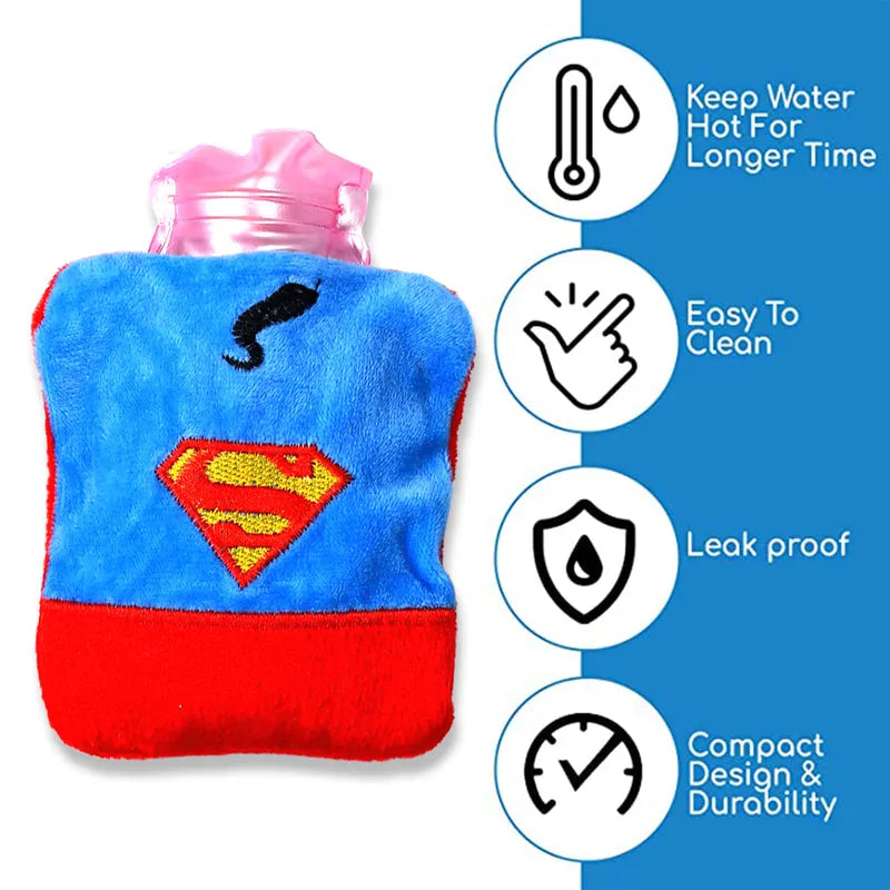 Superman Print Small Hot Water Bag With Cover