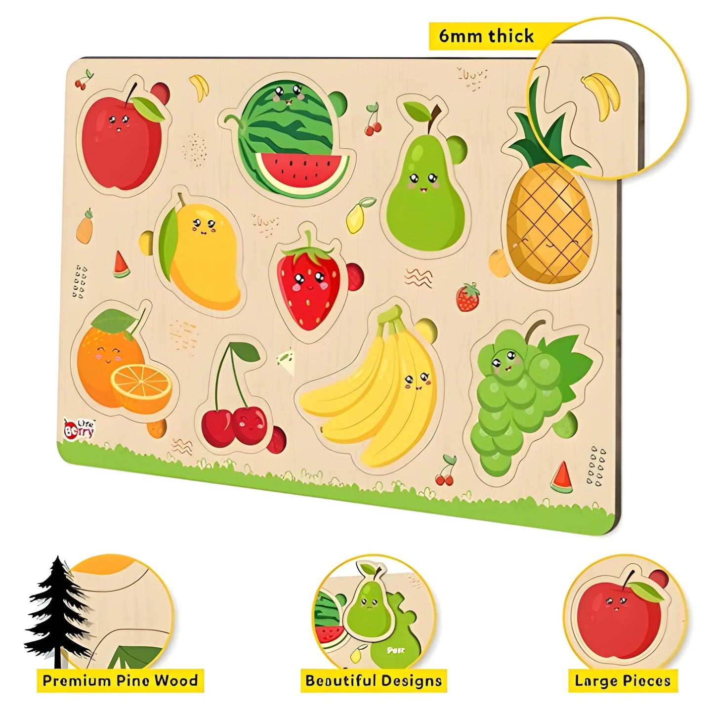 Wooden Fruits Puzzle Learning Educational Board