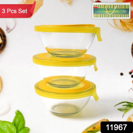 Dazzle Glass Bowl Set Mixing Storage Bowls With Lids (3 Pcs Set)