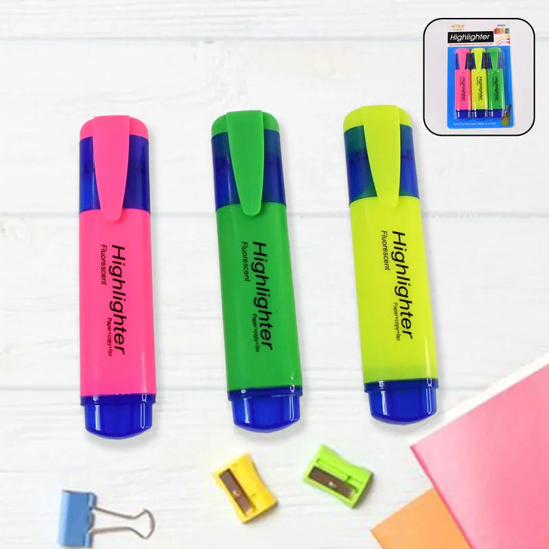Highlighter Pen Assorted Colours (3 Pcs Set)