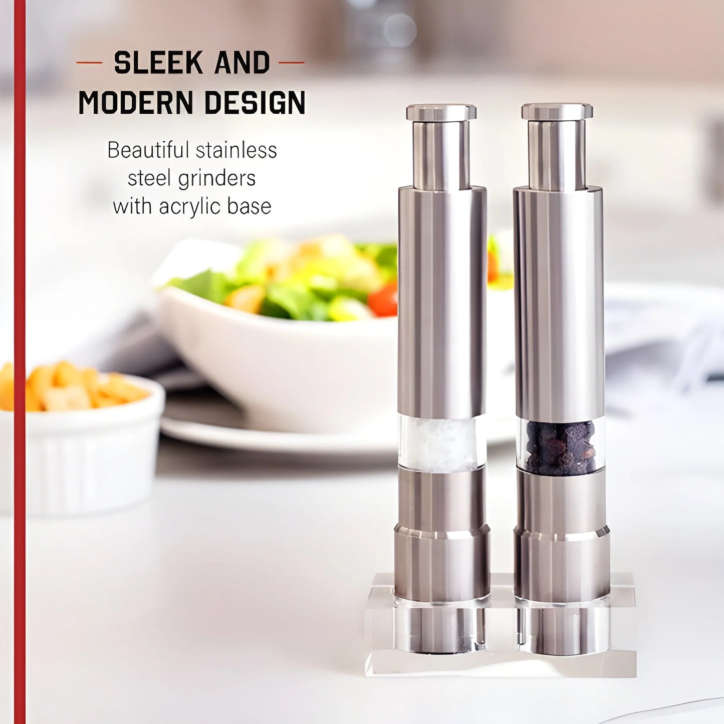 Stainless Steel Thumb Presser Salt And Pepper Grinder