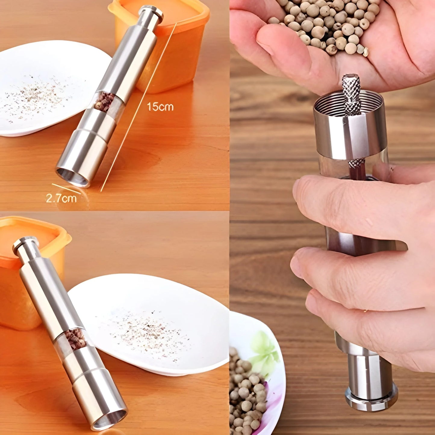 Stainless Steel Thumb Presser Salt And Pepper Grinder