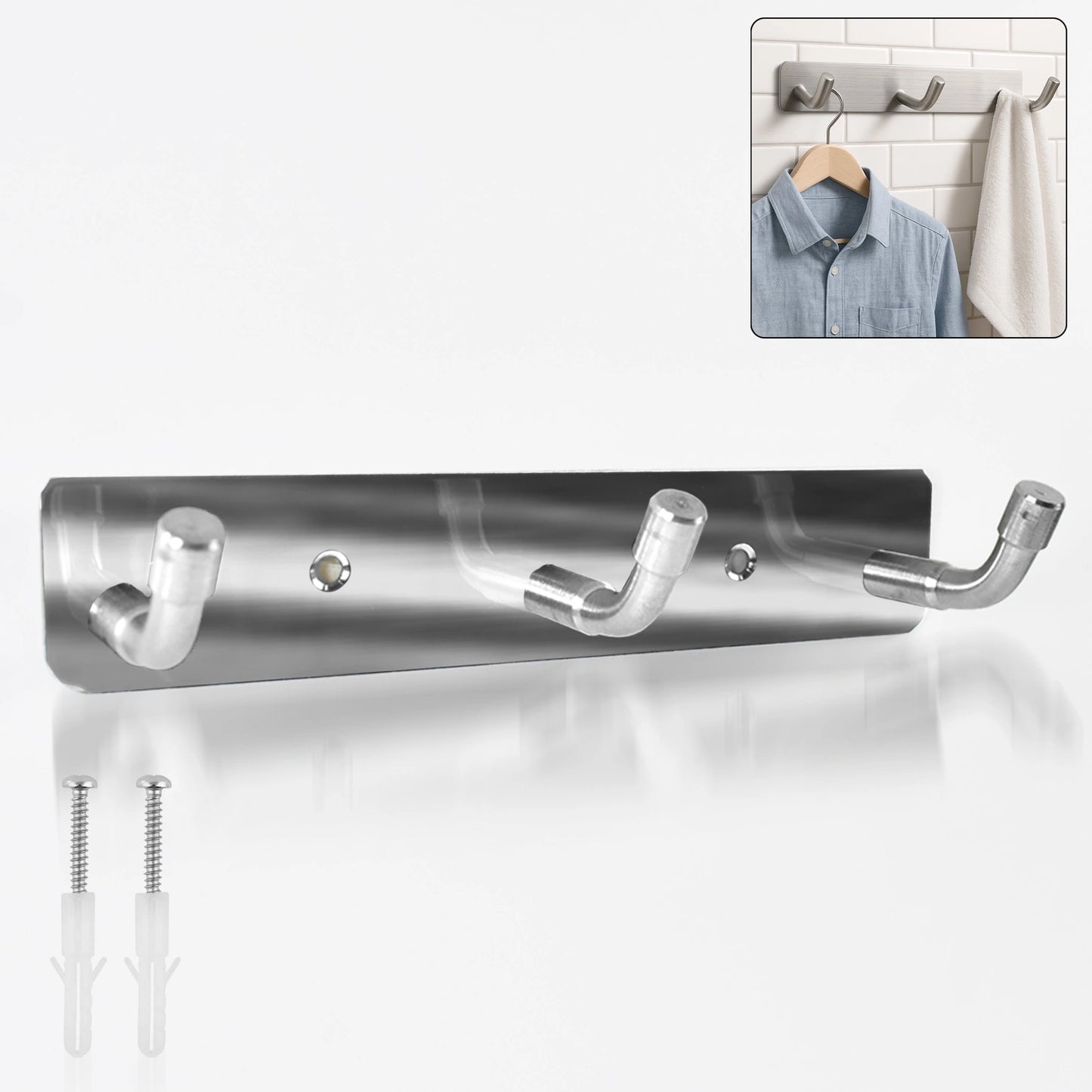 Stainless Steel 3-Hook Wall Rack