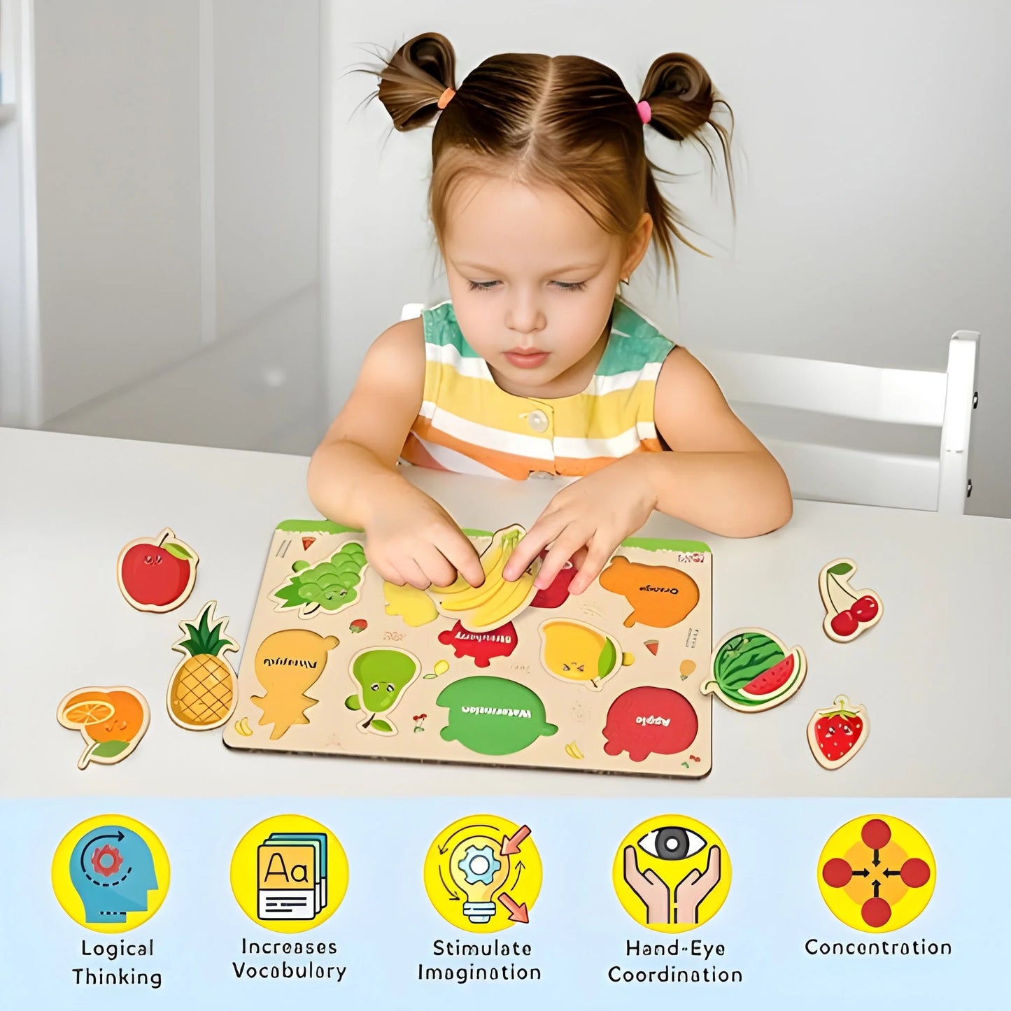 Wooden Fruits Puzzle Learning Educational Board